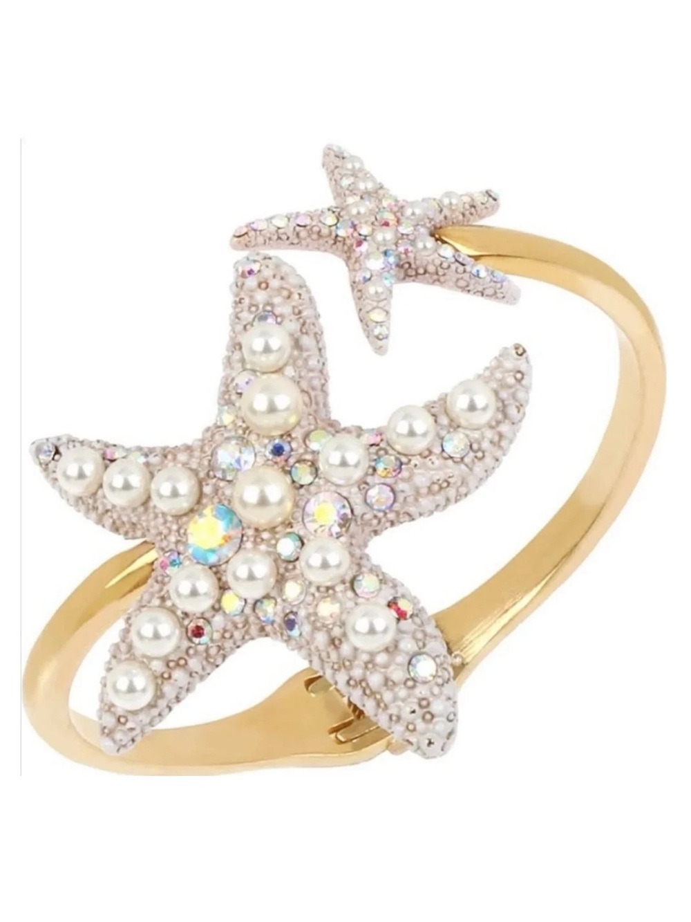 Betsey Johnson Gold Starfish Pearl & Crystal Open Cuff Bracelet - White